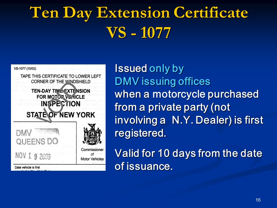 Ten Day Extension Certificate Vs 1077